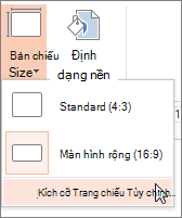 Tùy chọn menu Kích cỡ Trang chiếu Tùy chỉnh