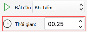 Menu thời lượng hoạt hình trong PowerPoint cho Mac