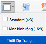 Hiển thị tùy chọn Thiết lập Trang trên menu Kích cỡ Trang chiếu