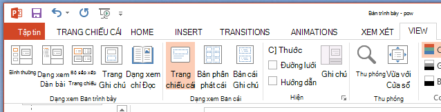 Nút Trang chiếu Cái nằm trên tab Dạng xem của dải băng.