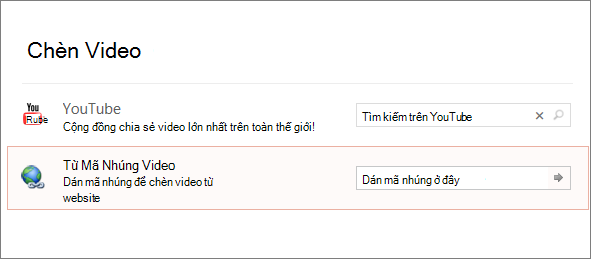 Hiển thị tùy chọn nhúng video trong PowerPoint