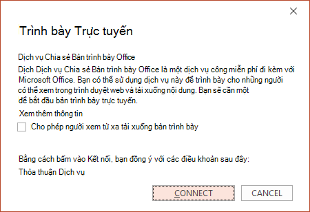 Ảnh chụp màn hình hộp thoại Trình bày Trực tuyến