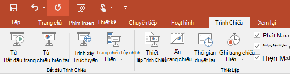 Hiển thị tab trình chiếu trên ribbon trong PowerPoint