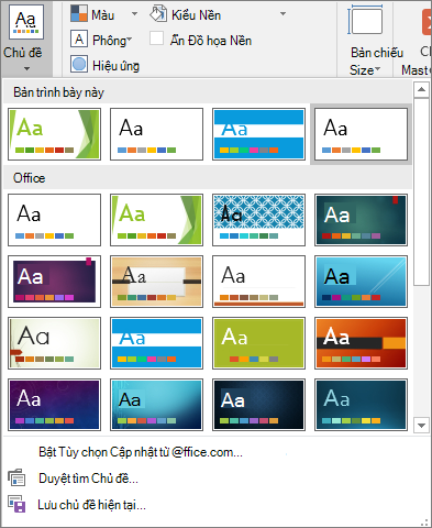 Hiển thị tùy chọn Chủ đề bản cái trang chiếu trong PowerPoint