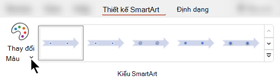 Trên tab Thiết kế SmartArt, hãy dùng Thay đổi Màu để chọn màu khác cho đồ họa của bạn.