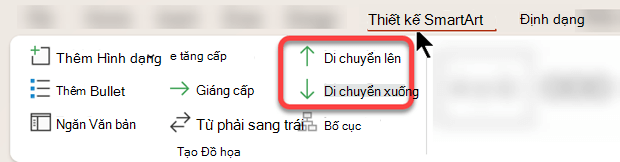 Tùy chọn Di chuyển Lên và Di chuyển Xuống giúp bạn định vị chính xác từng hình dạng trong đồ họa SmartArt.