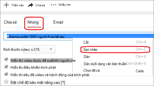 Sao chép mã nhúng iFrame