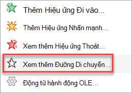 Nơi tìm thêm đường di chuyển không chỉ các đường di chuyển trên menu Thêm Hoạt hình.