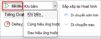 Bộ chọn thả xuống Bắt đầu trong Định giờ Hoạt hình.
