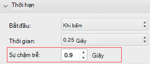 Menu thời gian trễ trong PowerPoint cho Mac