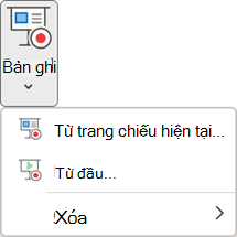 Các lệnh Ghi lại trình chiếu trên tab Ghi trong PowerPoint.