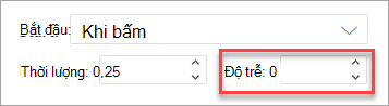 Trường Độ trễ khi áp dụng hoạt hình trong PowerPoint trên web.