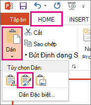 Từ menu Dán, chọn biểu tượng Giữ Định dạng Nguồn.