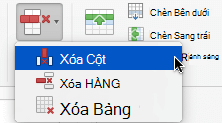 Chọn nút Xóa, rồi chọn Xóa Cột hoặc Xóa Hàng.