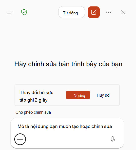 Ảnh chụp màn hình hiển thị quá trình ghi kỹ năng đang diễn ra trong Copilot trong PowerPoint.