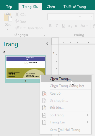 Ngăn dẫn hướng Chèn Trang trên Trang trong Publisher.