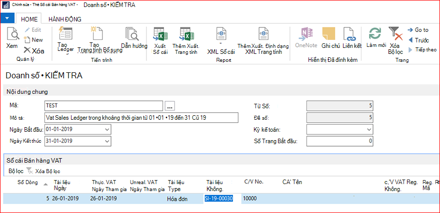 Thực hiện hành động Tạo Sổ cái trên thẻ Ledger