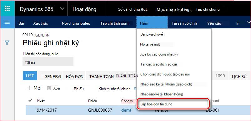 Hình ảnh này cho thấy cách tìm chức năng Lập hóa đơn tín dụng.