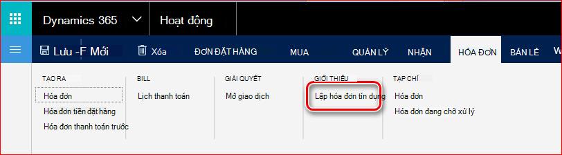 Hình ảnh này cho thấy cách tìm chức năng Lập hóa đơn tín dụng.