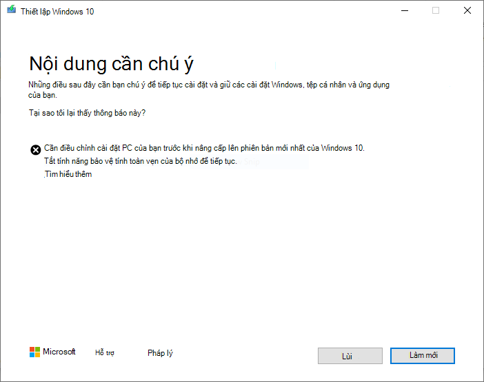 Ảnh chụp màn hình giữ để bảo vệ HVCI