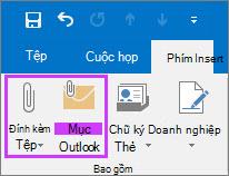 Trên tab Tệp, bấm Đính kèm Tệp hoặc Mục Email