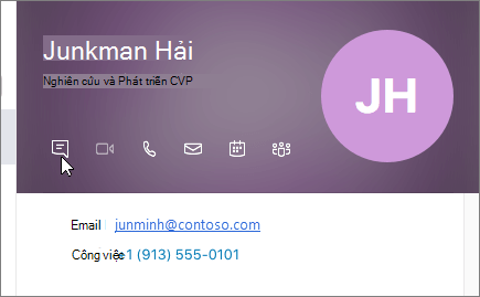 Ảnh chụp màn hình thẻ liên hệ, với con trỏ đặt trên Gửi Tin nhắn Tức thời