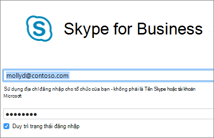 Ảnh chụp màn Skype for Business màn hình đăng nhập.