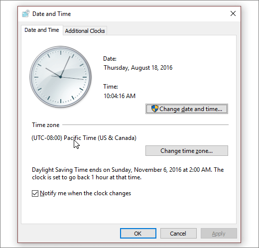 Ảnh chụp màn hình hiển thị menu Ngày và Giờ trong Windows 10.