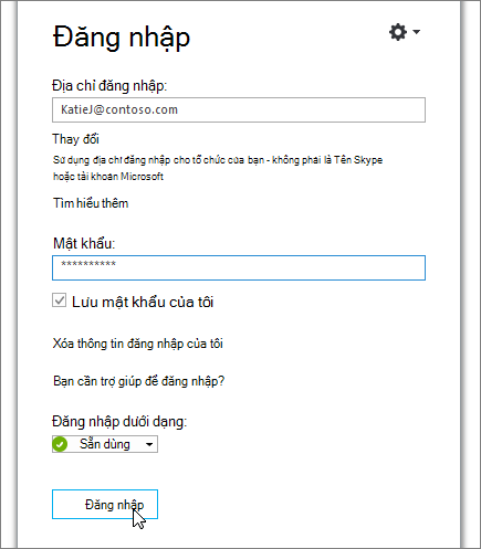 Ảnh chụp màn hình hiển thị vị trí nhập mật khẩu của bạn Skype for Business màn hình đăng nhập.