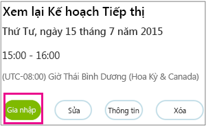 Thông tin cuộc họp với nút Gia nhập được tô sáng