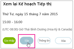 Chi tiết cuộc họp với nút Sửa được tô sáng