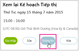 Chi tiết cuộc họp với nút Thông tin được tô sáng