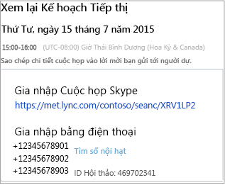 Màn hình Mẫu hiển thị chi tiết cuộc họp