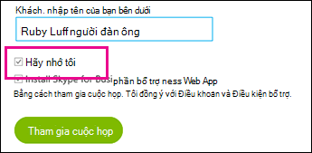 Chọn Nhớ Tôi khi bạn đăng nhập để lưu thiết đặt của bạn