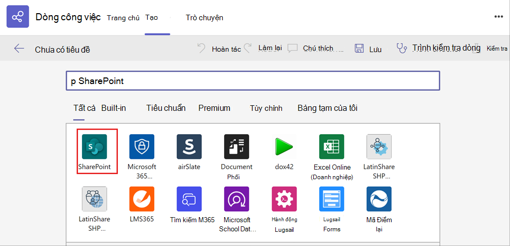 ảnh chụp màn hình khi chọn ứng dụng sharepoint