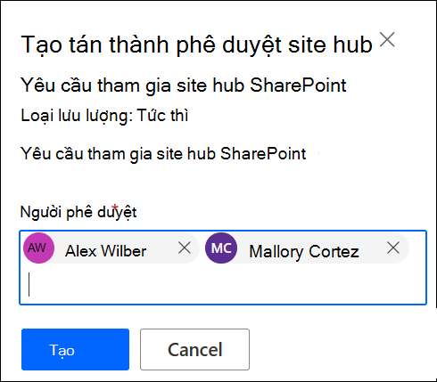 ảnh chụp màn hình về việc thêm người phê duyệt