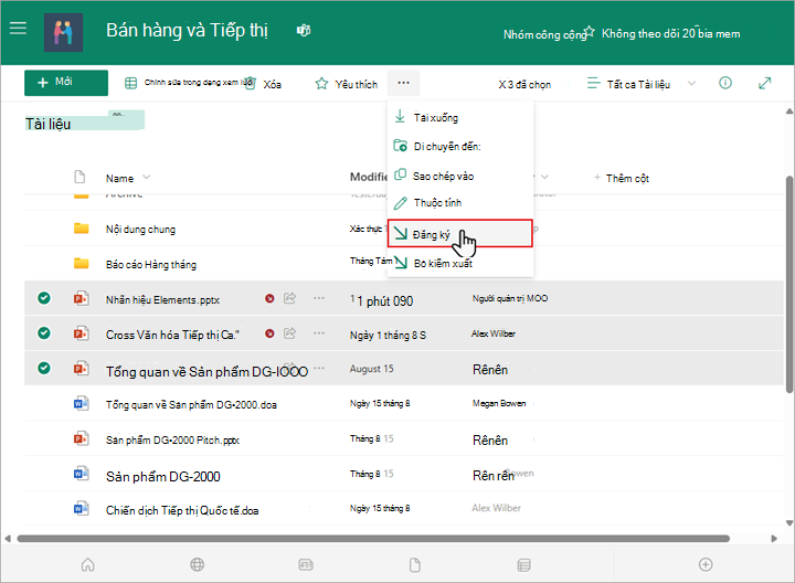 Bạn có thể chọn và kiểm nhập nhiều tệp trong thư viện SharePoint của mình.