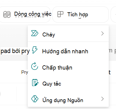 Ảnh chụp màn hình hiển thị menu Thả xuống với tùy chọn Đặt cấu hình Phê duyệt.