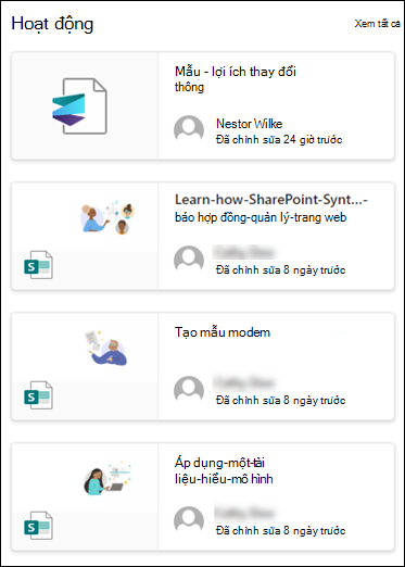 Bản xem trước của phần web Hoạt động site