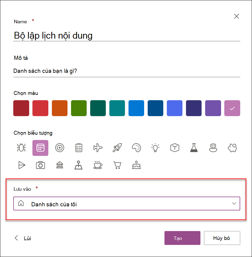 ảnh chụp màn hình Tạo danh sách từ ứng dụng Danh sách