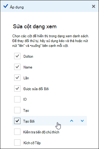 Sắp xếp các cột trong thư viện tài liệu