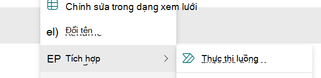 Mục đã chọn với tùy chọn chạy bước nhanh