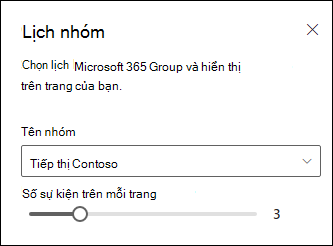 Chọn số sự kiện sẽ hiển thị từ lịch nhóm Microsoft 365 đã chọn.