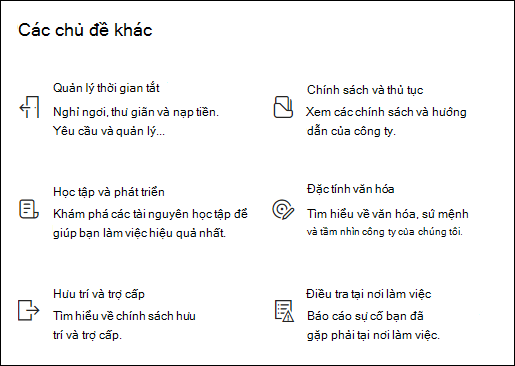 Bản xem trước của phần web Liên kết nhanh.