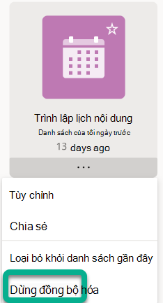 Chọn Dừng đồng bộ trên menu.