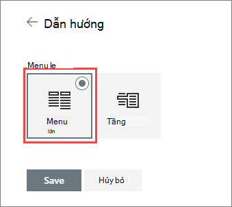 Hình ảnh của tùy chọn menu lớn