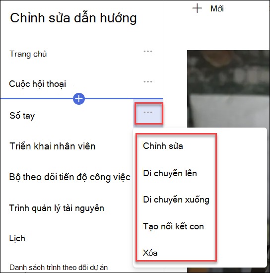 ảnh chụp màn hình menu ngữ cảnh dẫn hướng