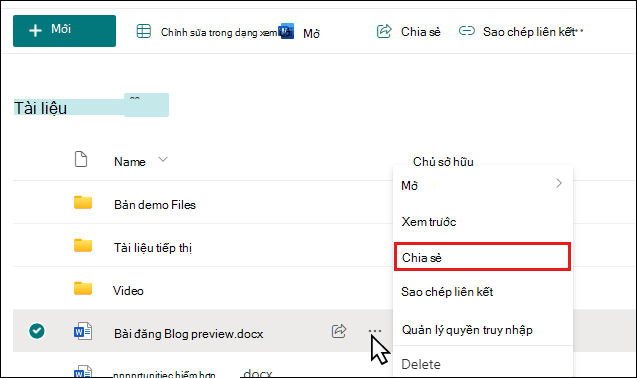 Bắt đầu chia sẻ tài liệu trong thư viện SharePoint