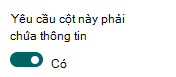 Đặt cột để yêu cầu thông tin.