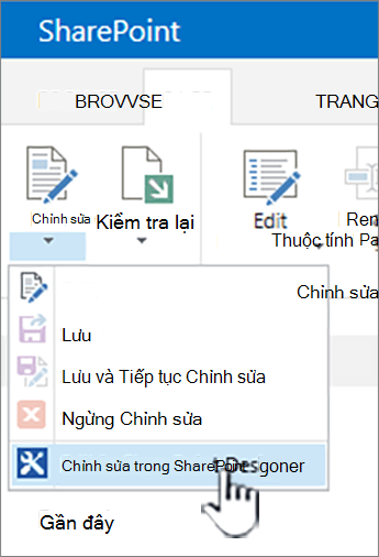 Chọn SharePoint Designer từ menu Chỉnh sửa